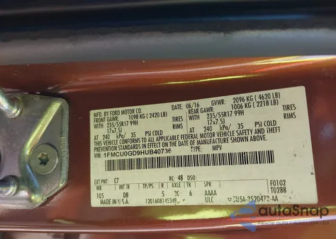 2017 Ford Escape Se z USA, uszkodzony, nr VIN 1FMCU0GD9HUB40736